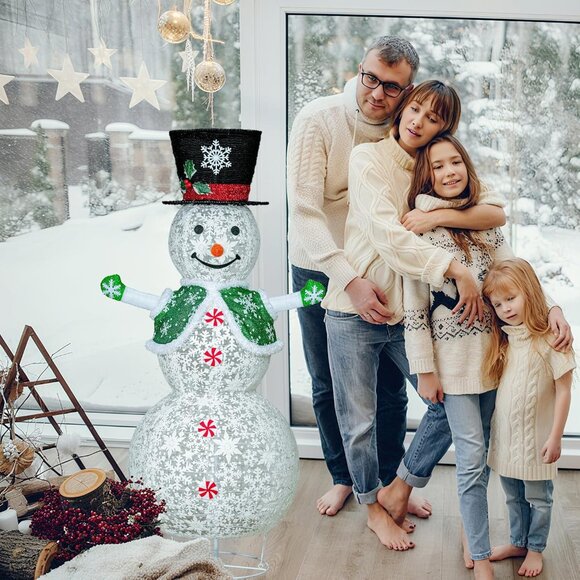 4ft Large Collapsible Outdoor Green Scarf Snowman Christmas Decorations - Picture 6 of 8